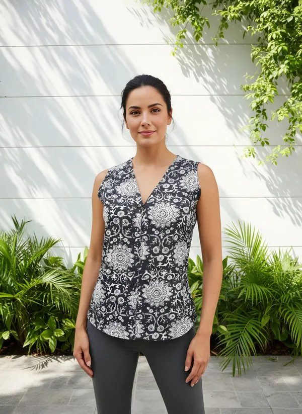 Black_Dabu_Print_Waist_Coat_Style_Kurti_Top