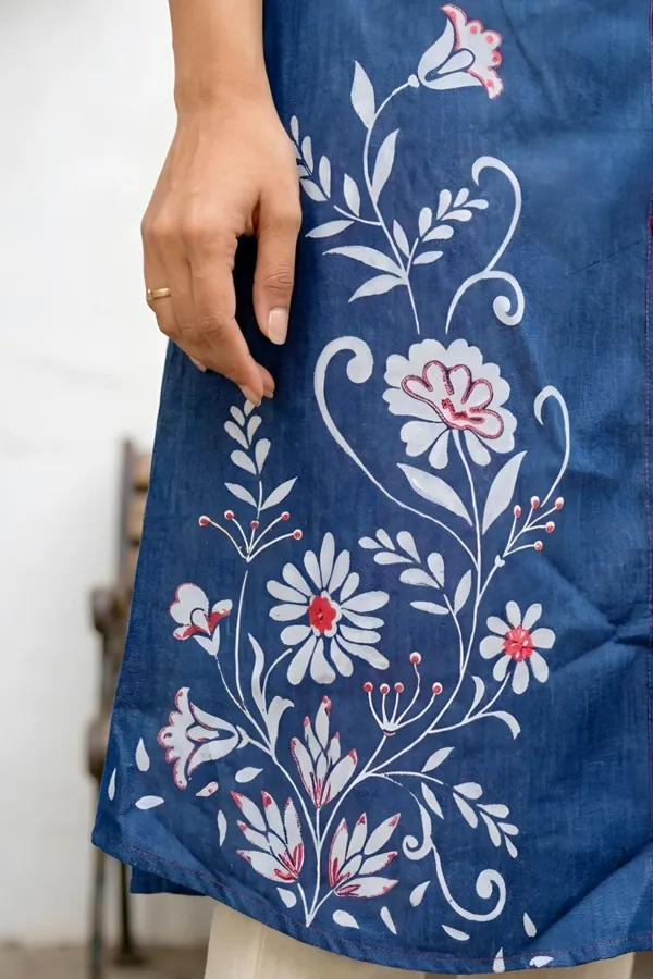 Designer_Denim_Blue_V_Neck_Mirror_Work_A_Line_Indo_Western_Dress