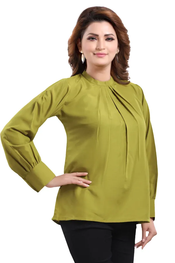 Gracious_Green_Polyester_Crepe_Office_Wear_Short_Tunic_Top_For_Women