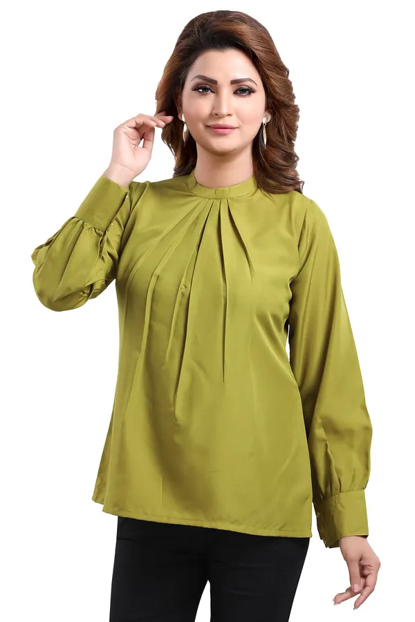 Gracious_Green_Polyester_Crepe_Office_Wear_Short_Tunic_Top_For_Women
