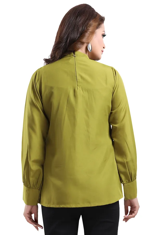 Gracious_Green_Polyester_Crepe_Office_Wear_Short_Tunic_Top_For_Women