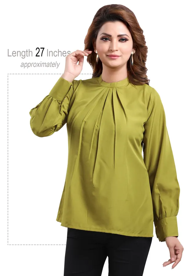 Gracious_Green_Polyester_Crepe_Office_Wear_Short_Tunic_Top_For_Women