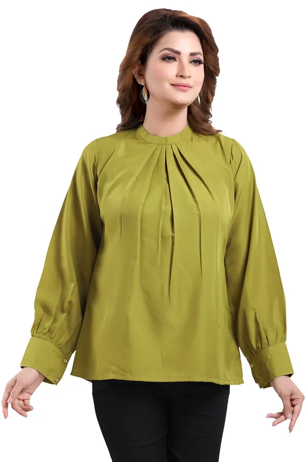 Gracious_Green_Polyester_Crepe_Office_Wear_Short_Tunic_Top_For_Women