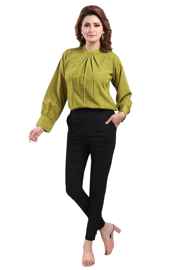 Gracious_Green_Polyester_Crepe_Office_Wear_Short_Tunic_Top_For_Women