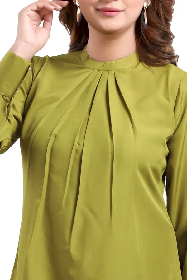Gracious_Green_Polyester_Crepe_Office_Wear_Short_Tunic_Top_For_Women