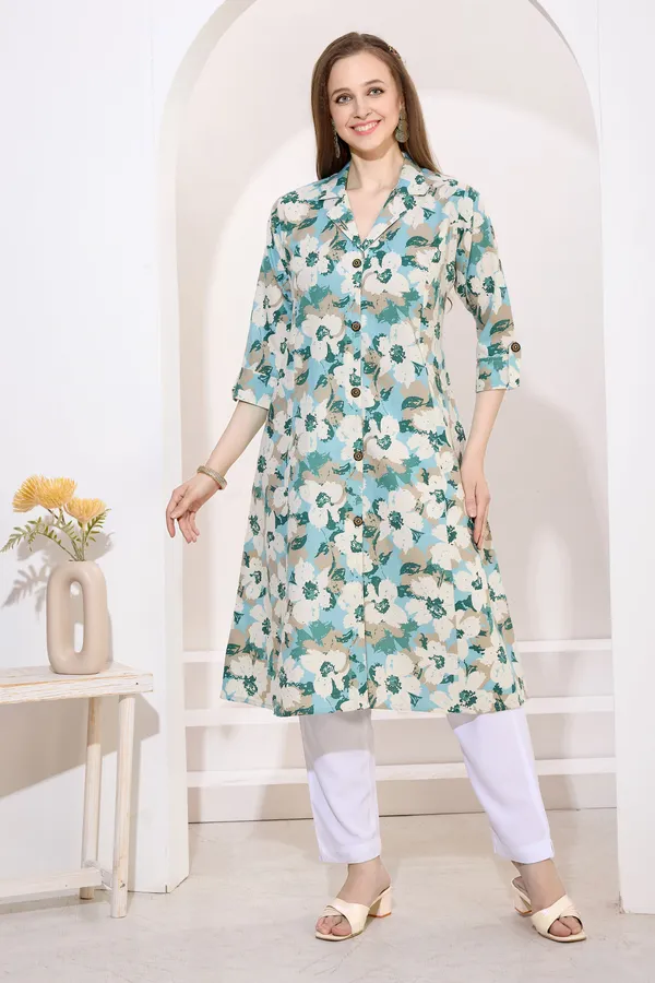 Rama_Green_Linen_Cotton_Princess_Cut_Long_Kurta_For_Women