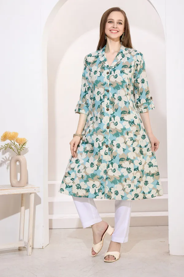 Rama_Green_Linen_Cotton_Princess_Cut_Long_Kurta_For_Women