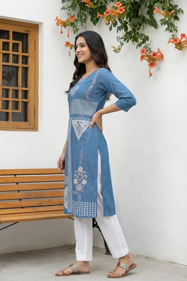 Women_Indo_Western_Round_Neck_Denim_Long_Kurti
