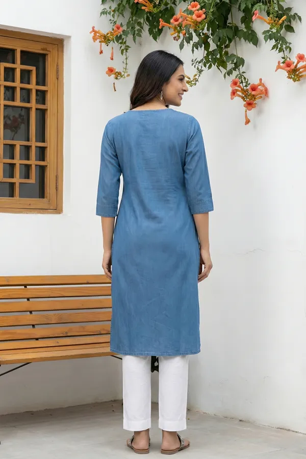 Women_Indo_Western_Round_Neck_Denim_Long_Kurti