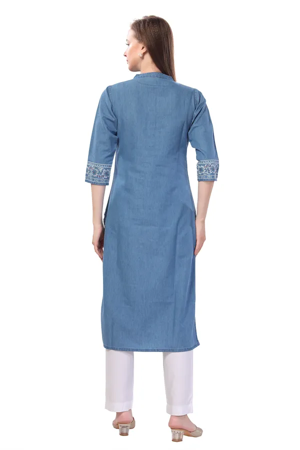 Pristine_Floral_Printed_Denim_Kurti_With_Thread_Work