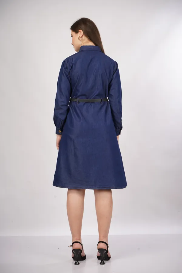 Navy_Blue_Silky_Denim_Cotton_&_Elegant_Dress_For_Women