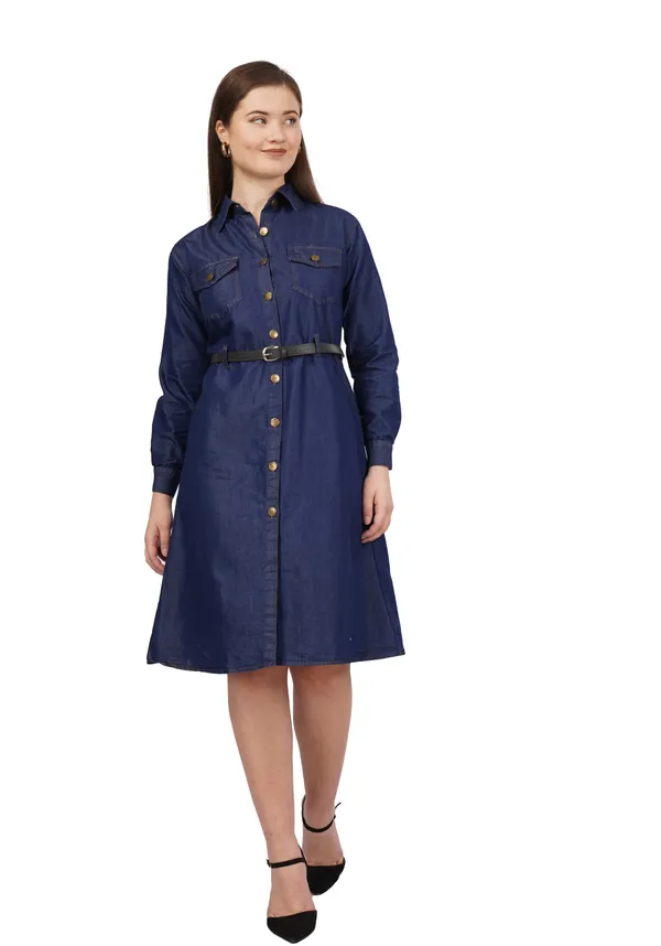 Navy_Blue_Silky_Denim_Cotton_&_Elegant_Dress_For_Women