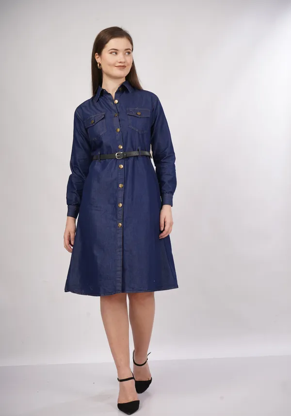 Navy_Blue_Silky_Denim_Cotton_&_Elegant_Dress_For_Women