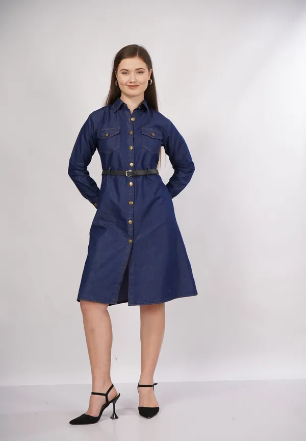Navy_Blue_Silky_Denim_Cotton_&_Elegant_Dress_For_Women