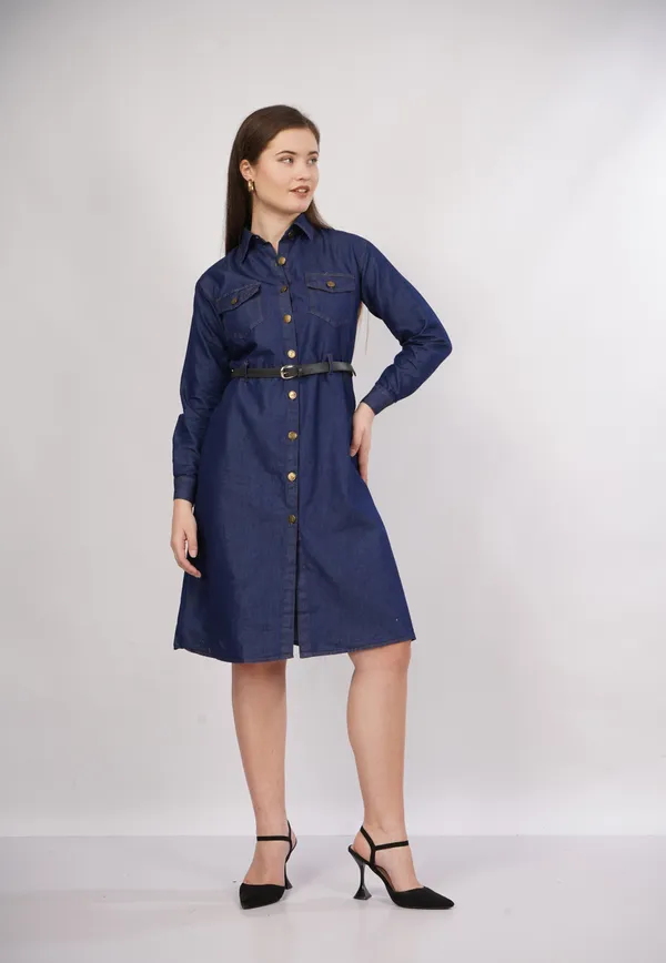 Navy_Blue_Silky_Denim_Cotton_&_Elegant_Dress_For_Women