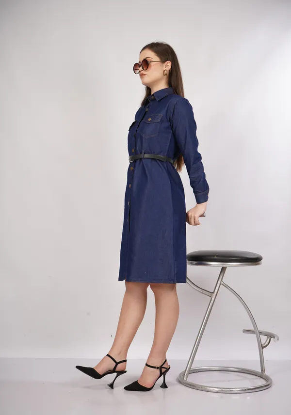 Navy_Blue_Silky_Denim_Cotton_&_Elegant_Dress_For_Women