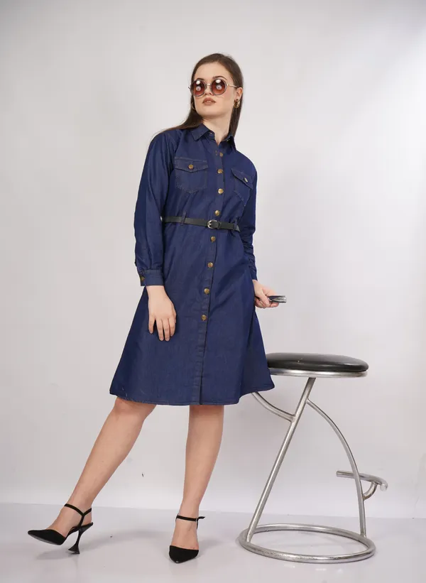 Navy_Blue_Silky_Denim_Cotton_&_Elegant_Dress_For_Women