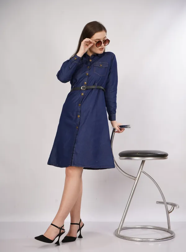 Navy_Blue_Silky_Denim_Cotton_&_Elegant_Dress_For_Women