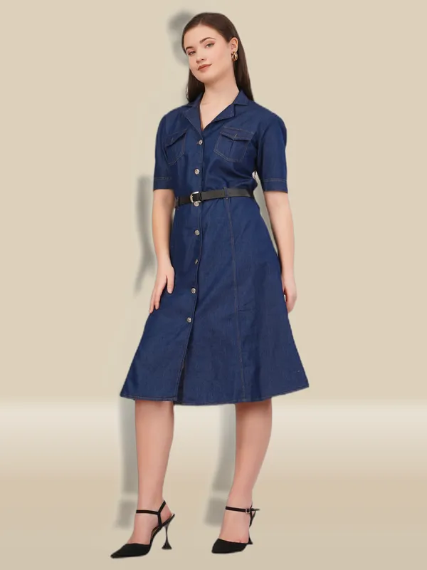 Navy_Blue_Silky_Denim_Cotton_&_Elegant_Dress_For_Women
