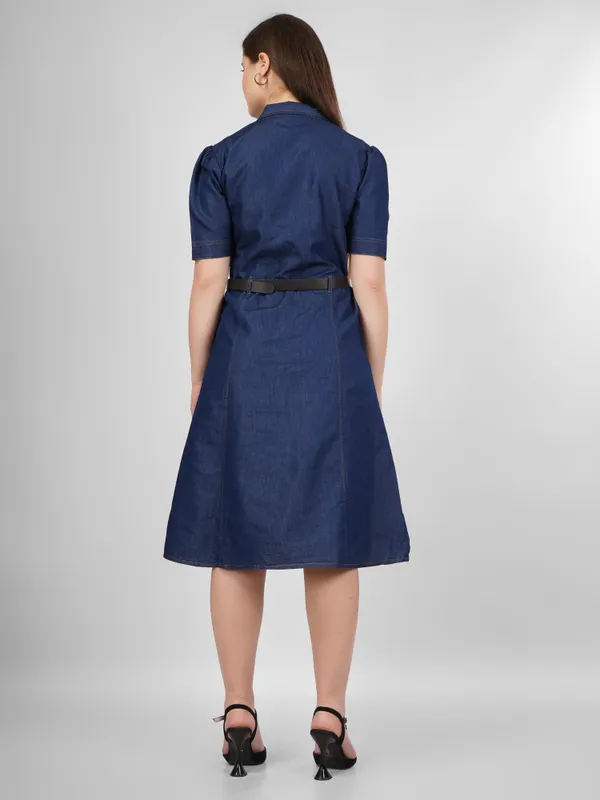 Navy_Blue_Silky_Denim_Cotton_&_Elegant_Dress_For_Women