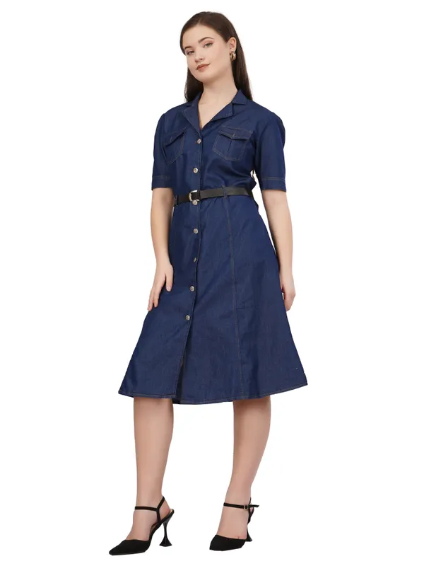 Navy_Blue_Silky_Denim_Cotton_&_Elegant_Dress_For_Women