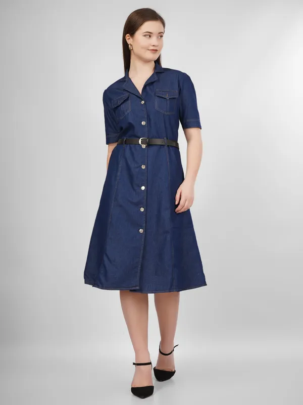 Navy_Blue_Silky_Denim_Cotton_&_Elegant_Dress_For_Women