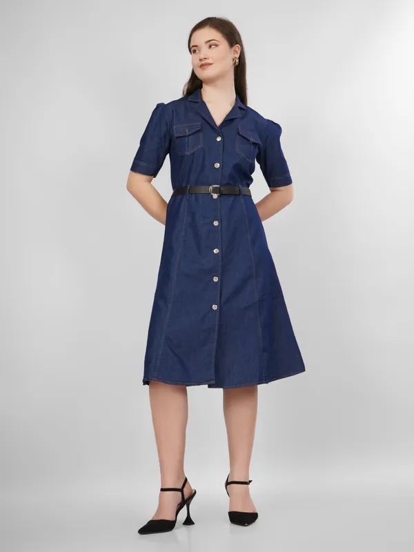 Navy_Blue_Silky_Denim_Cotton_&_Elegant_Dress_For_Women
