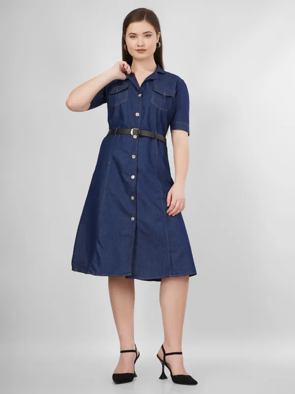 Navy_Blue_Silky_Denim_Cotton_&_Elegant_Dress_For_Women