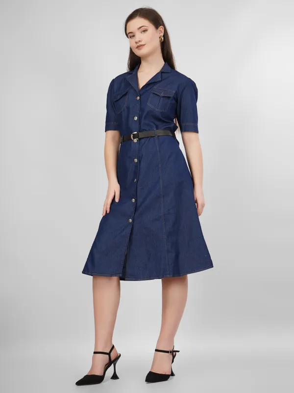 Navy_Blue_Silky_Denim_Cotton_&_Elegant_Dress_For_Women