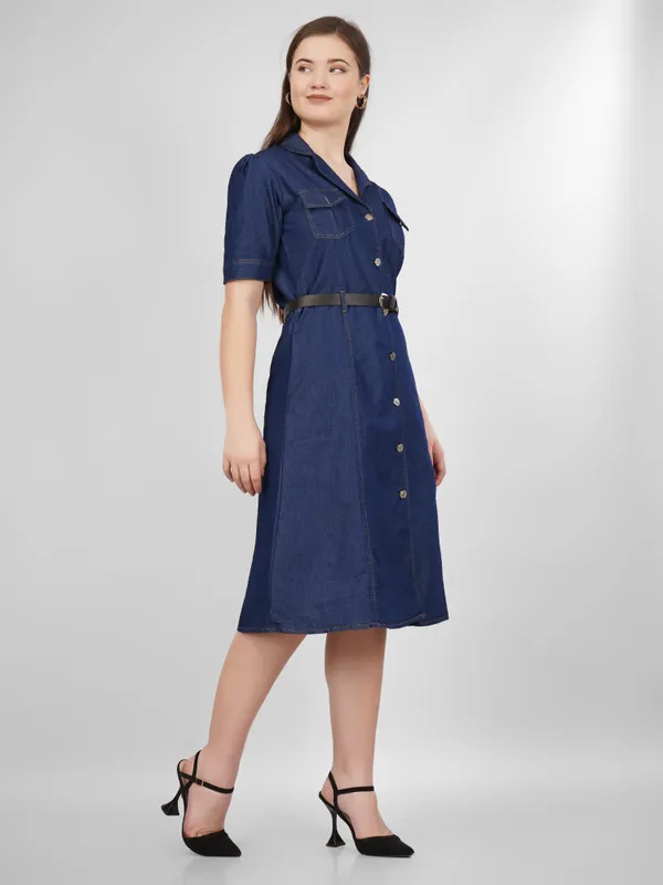 Navy_Blue_Silky_Denim_Cotton_&_Elegant_Dress_For_Women