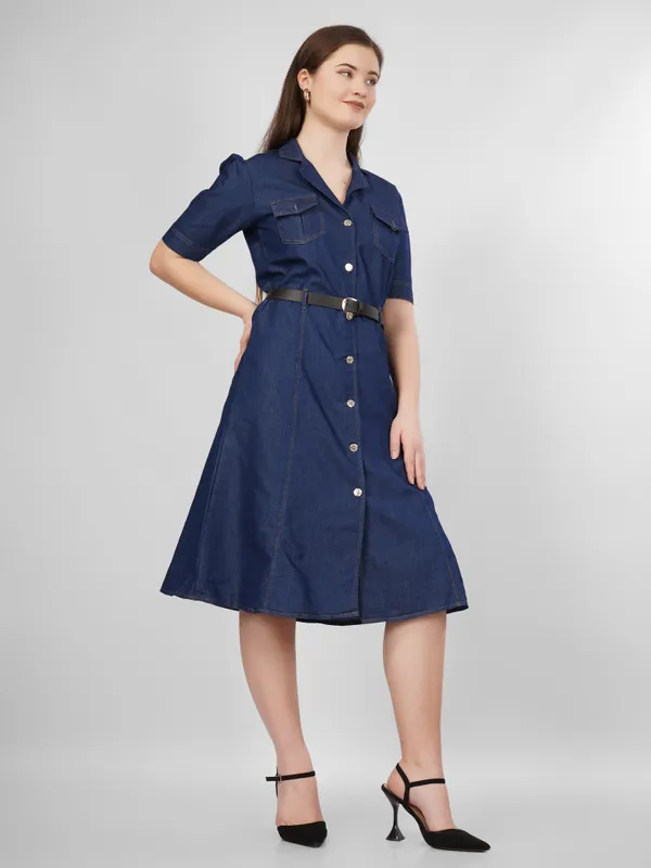 Navy_Blue_Silky_Denim_Cotton_&_Elegant_Dress_For_Women