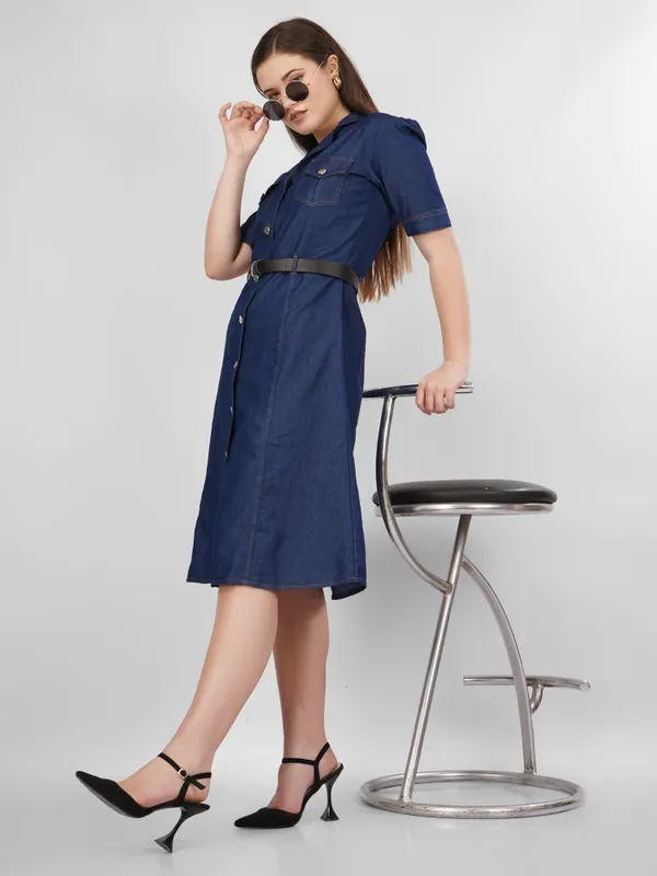 Navy_Blue_Silky_Denim_Cotton_&_Elegant_Dress_For_Women