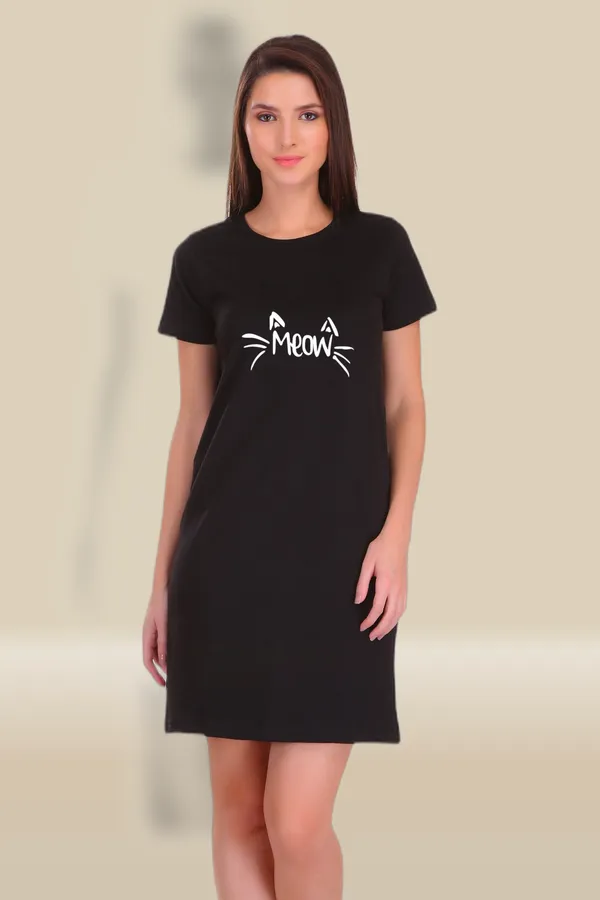 Black_Cotton_Meow_Printed_Long_T-Shirt_For_Women