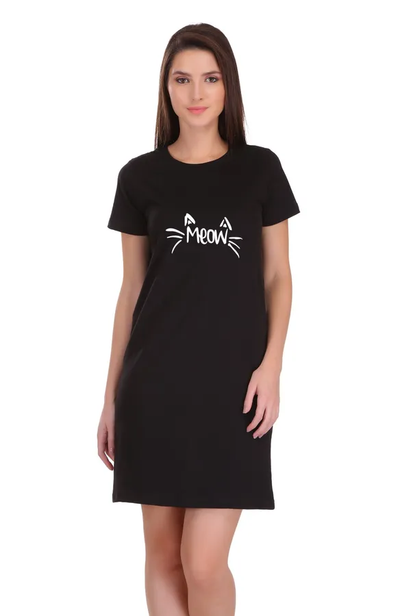 Black_Cotton_Meow_Printed_Long_T-Shirt_For_Women