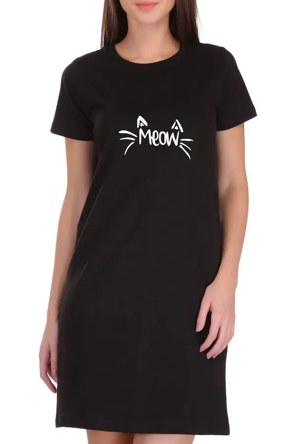 Black_Cotton_Meow_Printed_Long_T-Shirt_For_Women