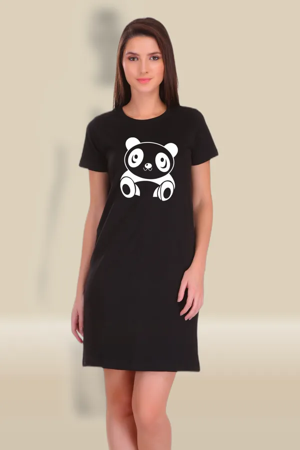 Black_Cotton_Cute_Panda_Printed_Long_T-Shirt_For_Women