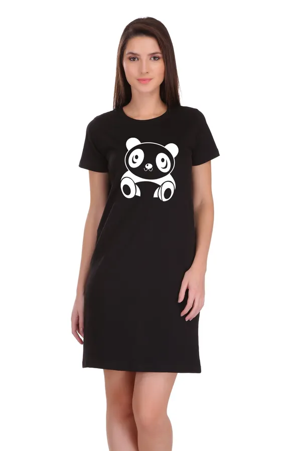 Black_Cotton_Cute_Panda_Printed_Long_T-Shirt_For_Women