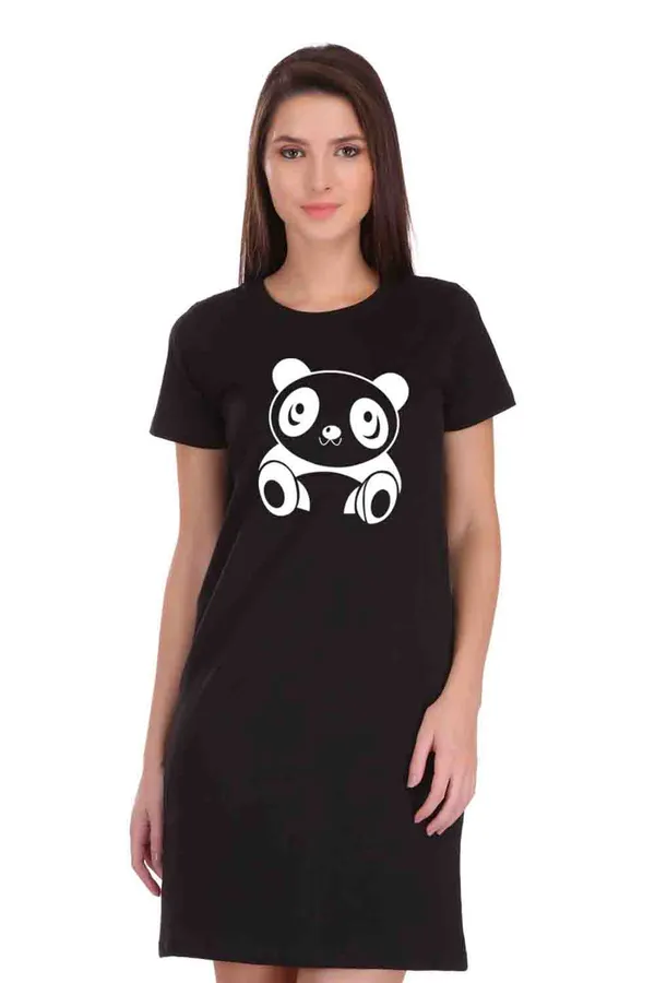 Black_Cotton_Cute_Panda_Printed_Long_T-Shirt_For_Women
