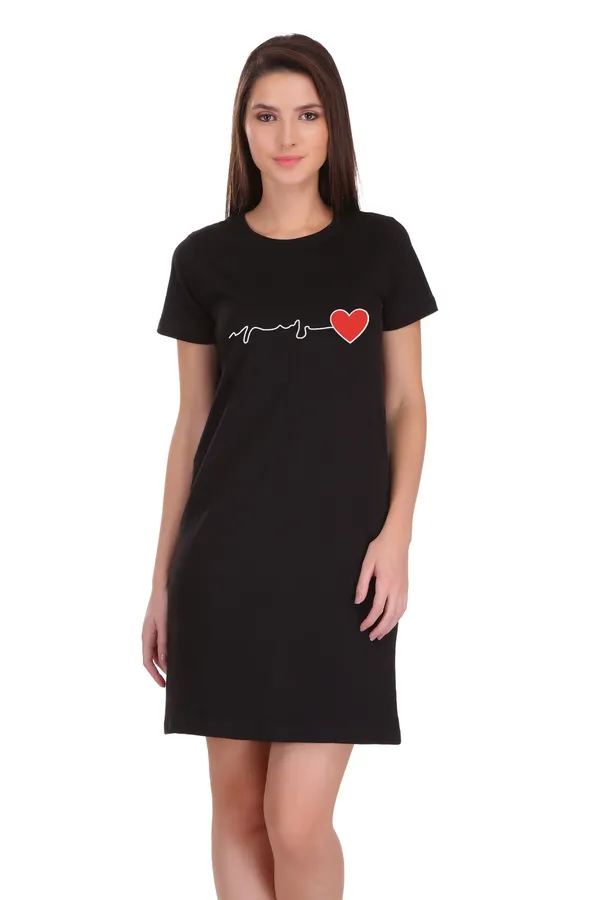 Black_Cotton_Heart_Beat_Printed_Long_T-Shirt_For_Women