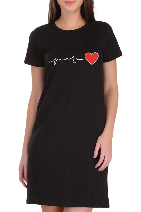 Black_Cotton_Heart_Beat_Printed_Long_T-Shirt_For_Women