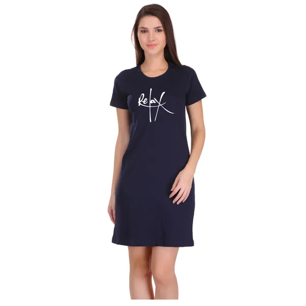 Navy_Blue_Cotton_Relax_Printed_Long_T-Shirt_For_Women