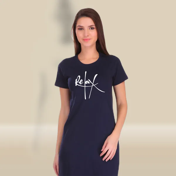 Navy_Blue_Cotton_Relax_Printed_Long_T-Shirt_For_Women