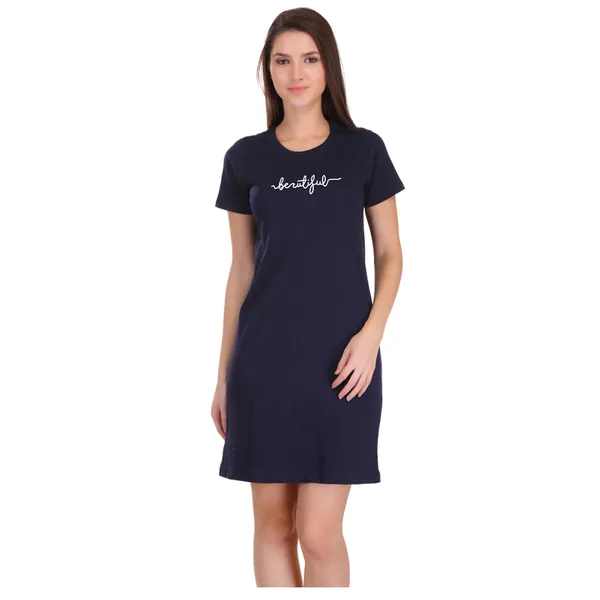 Navy_Blue_Cotton_Beautiful_Printed_Long_T-Shirt_For_Women