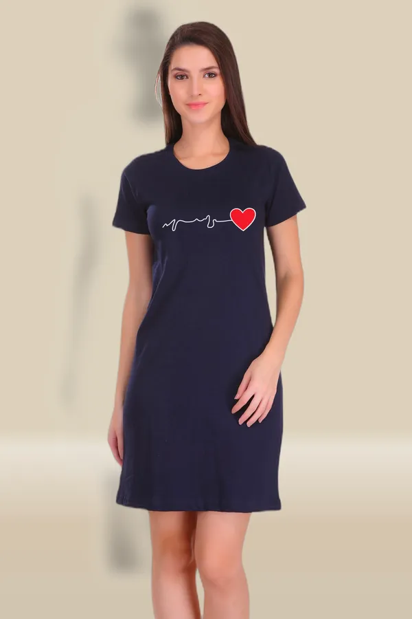 Navy_Blue_Cotton_Heart_Beat_Printed_Long_T-Shirt_For_Women