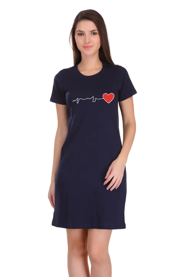 Navy_Blue_Cotton_Heart_Beat_Printed_Long_T-Shirt_For_Women
