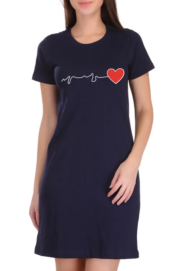 Navy_Blue_Cotton_Heart_Beat_Printed_Long_T-Shirt_For_Women