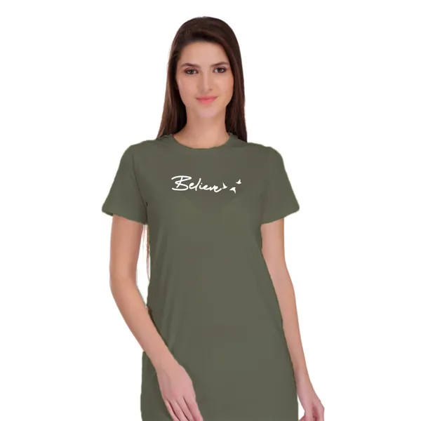 Olive_Green_Cotton_Believe_Printed_Long_T-Shirt_For_Women