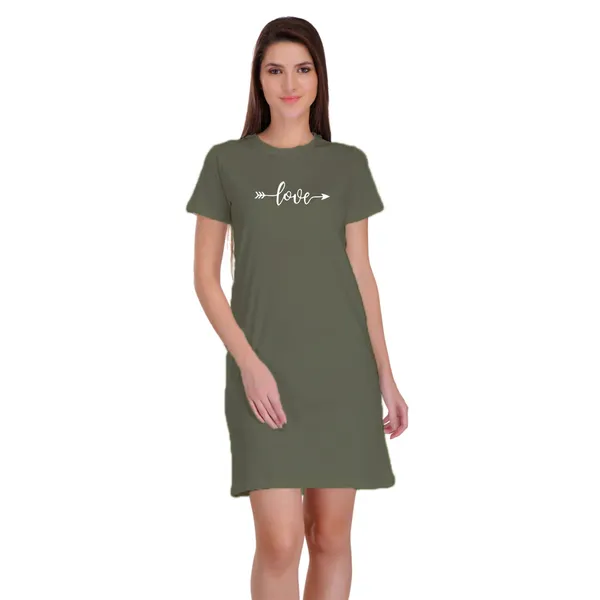 Olive_Green_Cotton_Love_Printed_Long_T-Shirt_For_Women