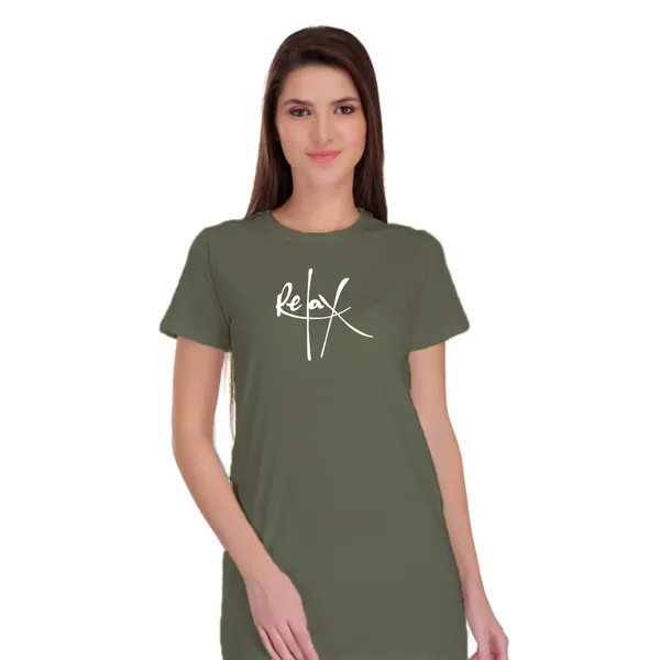 Olive_Green_Cotton_Relax_Printed_Long_T-Shirt_For_Women