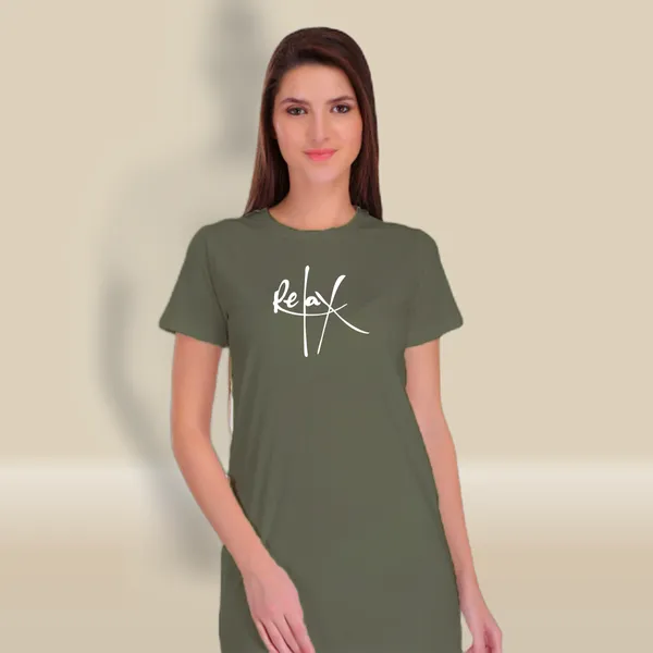 Olive_Green_Cotton_Relax_Printed_Long_T-Shirt_For_Women